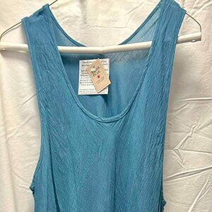 Brand new blue gauze summer, sleeveless, mid-calf dress